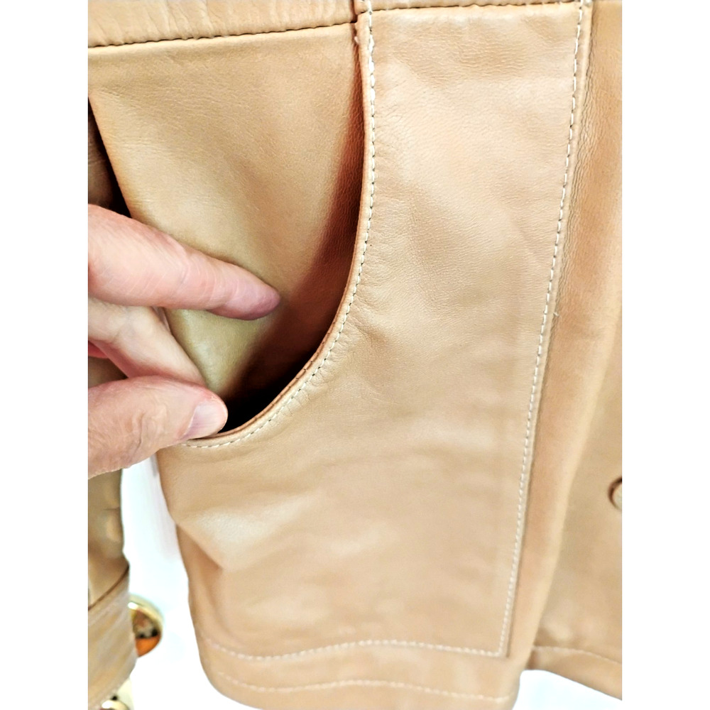 Womens Medium Wilsons Maxima Tan Cognac Leather Jacket Button Front Classic - Picture 9 of 16